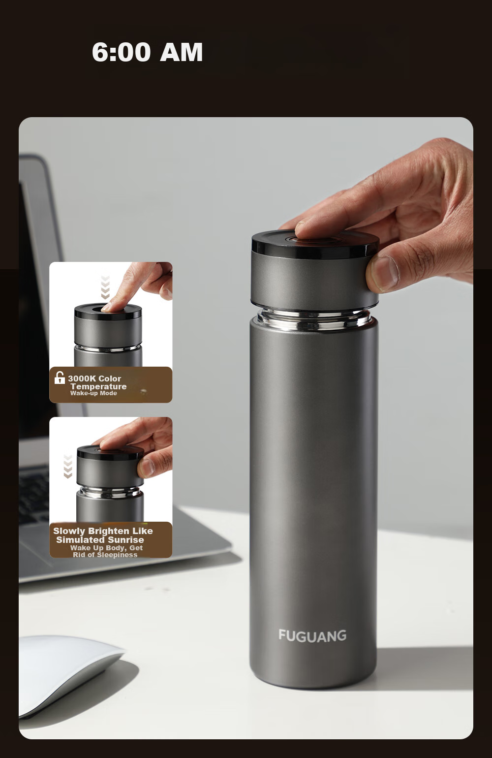 Fuguang Car One-Touch Lid-Opening Insulated Mug, Tea-Water Separation, 316L Stainless Steel Tea Infuser Cup, Cold-Keeping Cup, Business Water Bottle 5