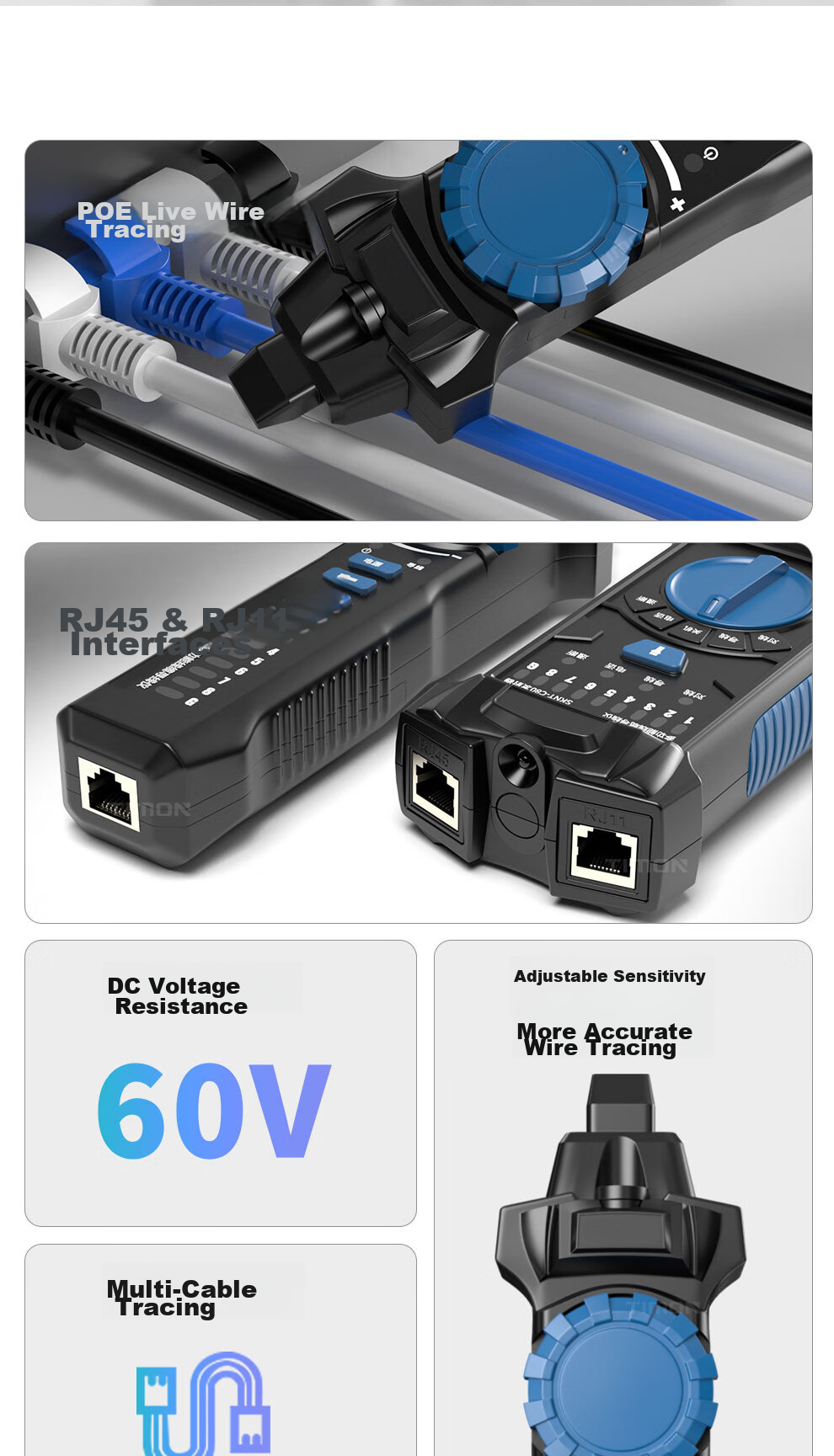 TIMON Network Cable Tester, Multifunctional Telephone And Network Line Tracer, Cable Tester, Wire Connector, Line Finder Tool, Continuity Tester, Anti-Interference, 60V Voltage-Resistant Cable Testing Kit 2
