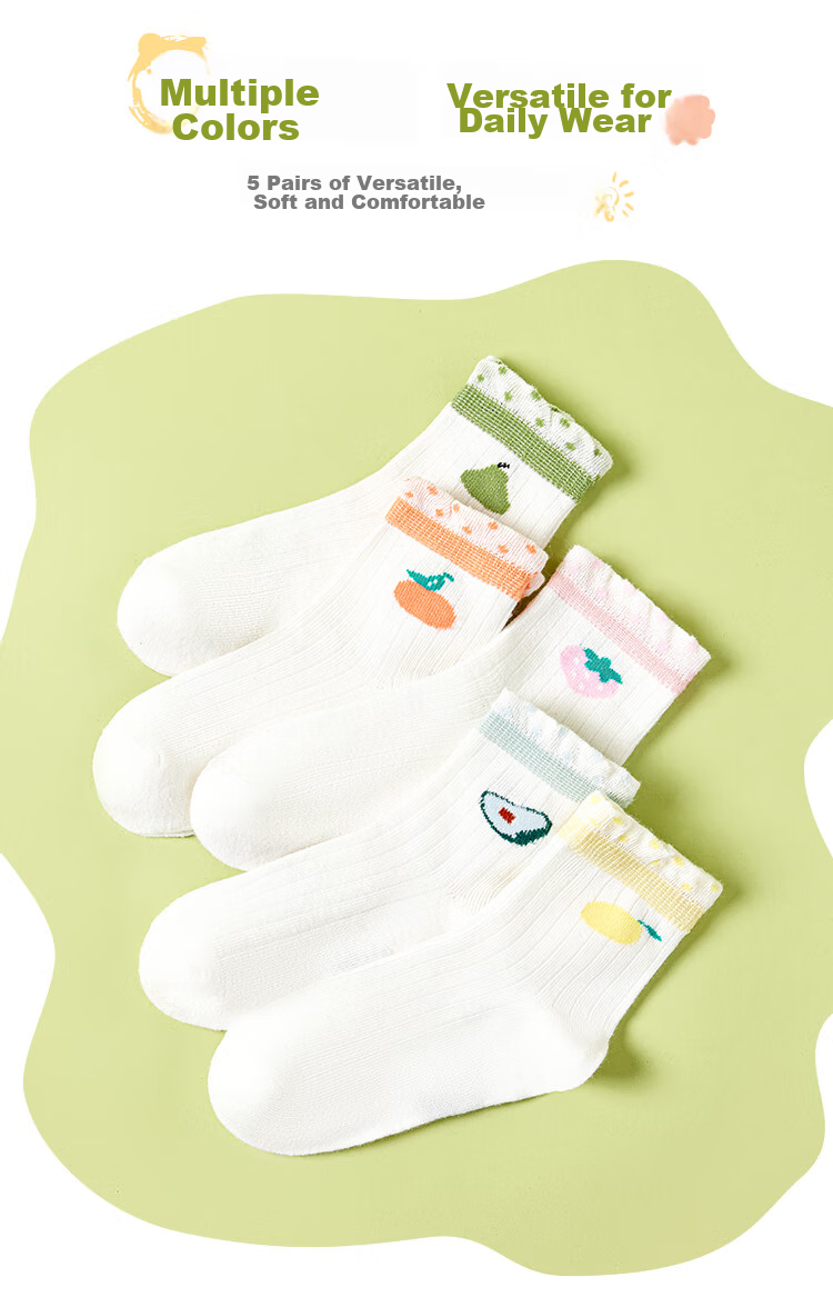 LangSha Children's Socks Girls Cotton Socks for Older Kids Summer Thin Baby Mesh Socks 5 Pairs Girls Fruit Socks Size L 4