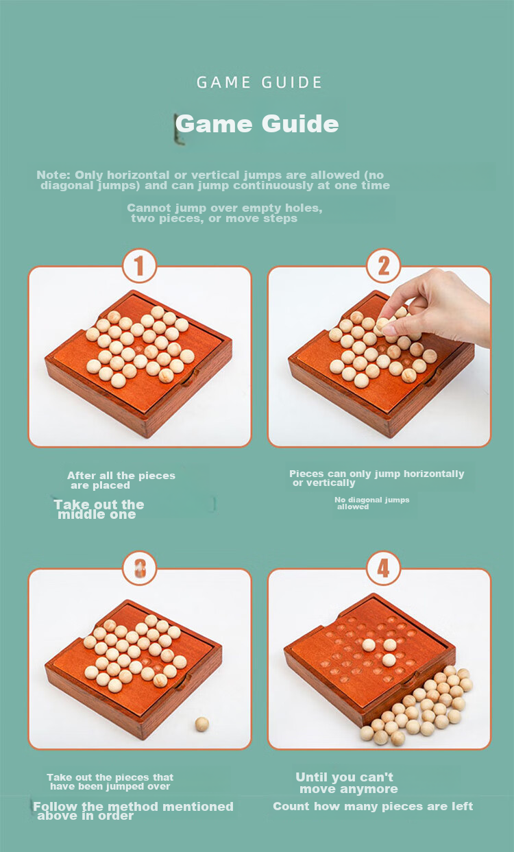 Zihu Single-Player Noble Chess, Independent Diamond Chess, Single-Player Board Game, Children's Wooden Toy, Classical Kong Ming Chess 3