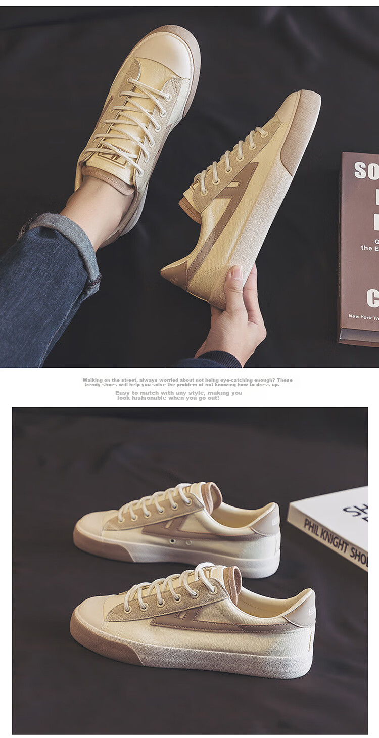 Warrior Official Canvas Shoes for Men And Women, Couples' Casual Shoes, Autumn Breathable Sports Sneakers KGH647MJ Beige-Red Size 37 11