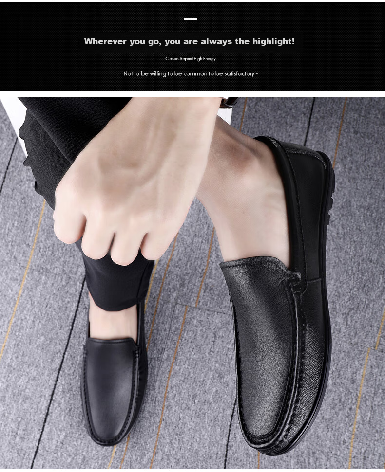 MULINSEN Men's Shoes, Top-Grain Leather, Business Casual Soft-Soled Loafers, Size 42, Black, 19591 9