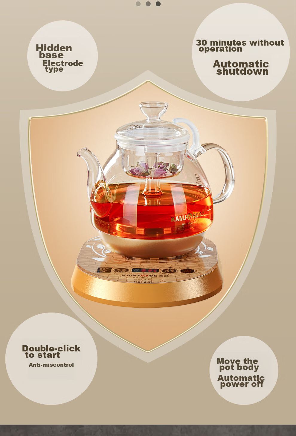 KAMJOVE Hot Press Spray Tea Maker, Teapot for Brewing Tea, Tea Set, 0.8L Glass Health-Preserving Tea Pot, A-96 15