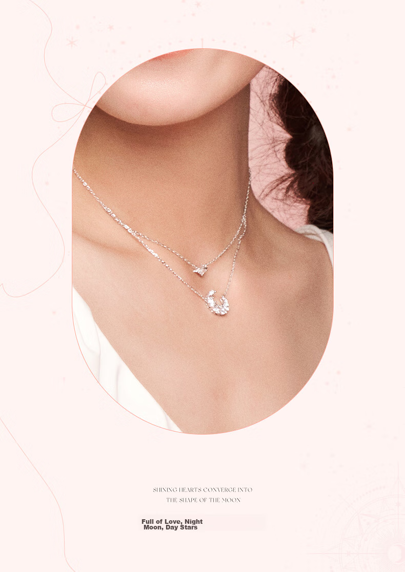 Fanci Dreamy Heart Moon Double Layer Necklace for Women, Collarbone Chain, Luxurious High-End Birthday Gift for Girlfriend 7
