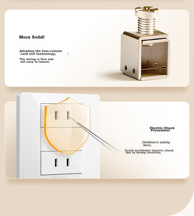 BULL Switch Socket G07 Series, 10A Four-Hole Two-Gang Two-Pole Split Type, 86-Type Panel G07Z222S, Ivory White 7