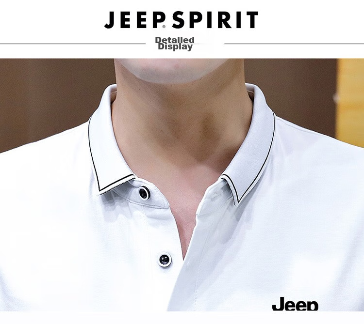JEEP SPIRIT Men's Short-Sleeve T-Shirt, Summer POLO Shirt, Business Casual, Turn-Down Collar, Breathable, Slim Fit, Black, Size L 23