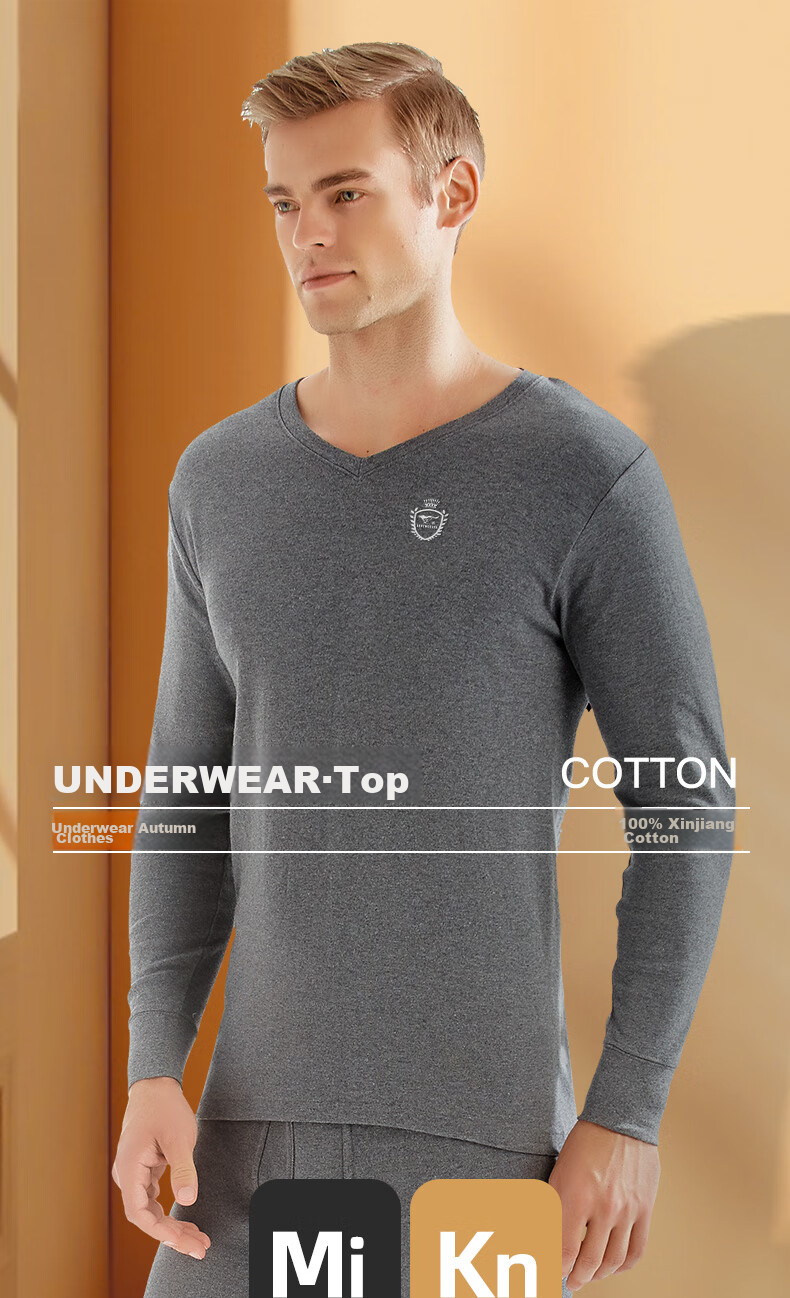 SEPTWOLVES [Antibacterial] Men's Autumn And Winter Undershirt, Pure Cotton Thermal Top, Men's Warm Underwear, All-Cotton V-Neck Cotton Sweater 1
