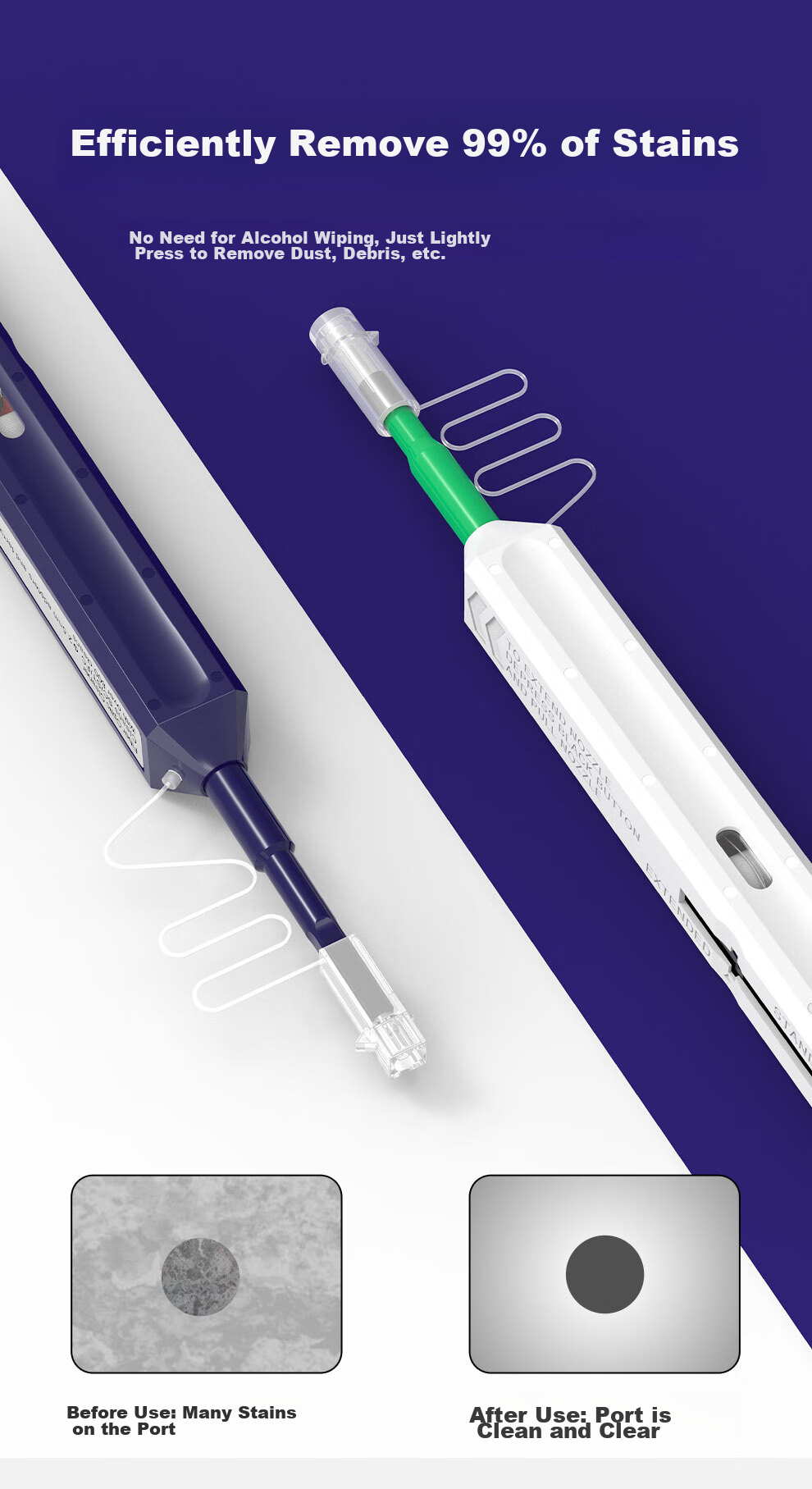 TIMON Fiber Optic Cleaning Pen for End Face Cleaning, 2.5mm Adapter Flange Coupler Optical Module Transceiver Fiber Optic Patch Cable One-Button Cleaning Tool Suitable for SC/FC/ST 4