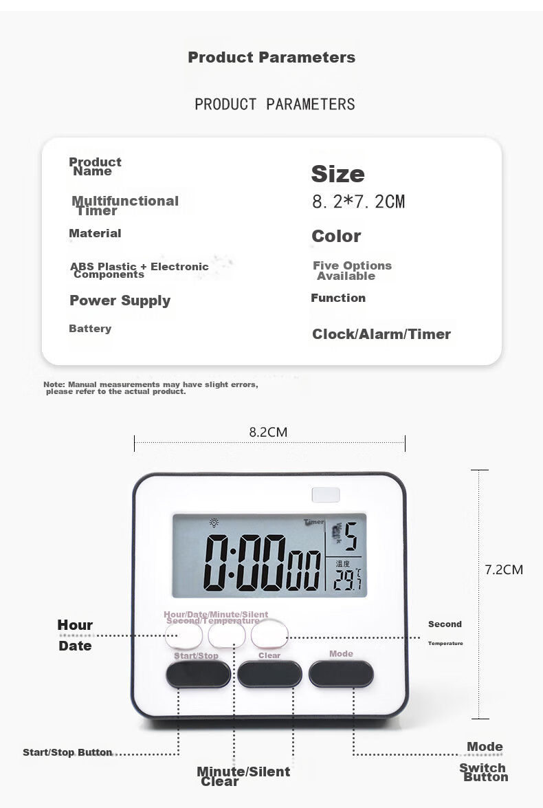 Futang Student Timer, Quiet Time Management Device, Kitchen Timer, Alarm Clock with Weekdays, Temperature Display, Three-Quarter Screen, White 2