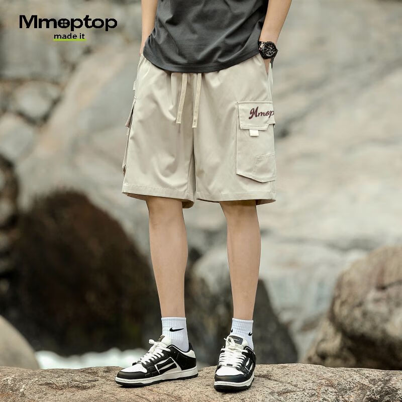 MMOPTOP Japanese-Style Casual Sports Shorts for Men, Summer Mountain Outdoor Loose Cargo Pants, Knee-Length Shorts, CH02 Off-White, 2XL