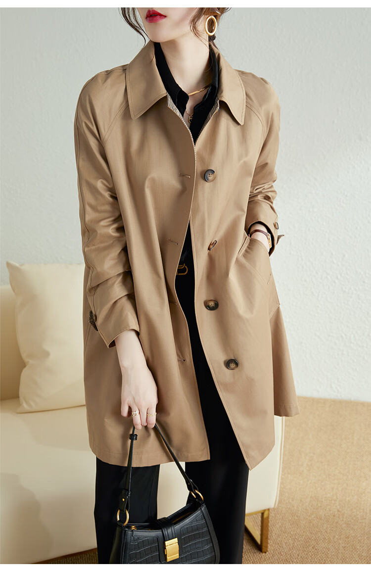 AOTUN British Style Women's Mid-Length Trench Coat Korean Version Slim Straight Jacket AT2359 Navy XXL 14