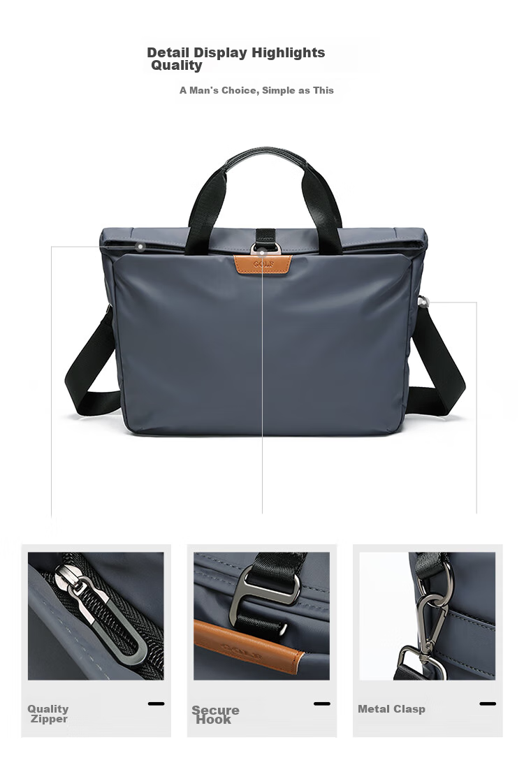 GOLF Business Briefcase, Men's Casual Large-Capacity Handbag, Can Fit 14-Inch Laptop, Fashionable Multifunctional Shoulder Crossbody Bag, 6J679424J Gray 5
