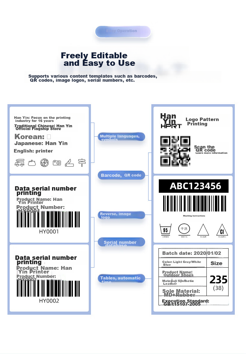 HPRT HLP106B Carbon Ribbon Label Barcode Printer Thermal Transfer Printing for Clothing Tags, Coated Paper Price Tags, Express Delivery Barcode Stickers Non-Adhesive High-Definition Computer Versio 5