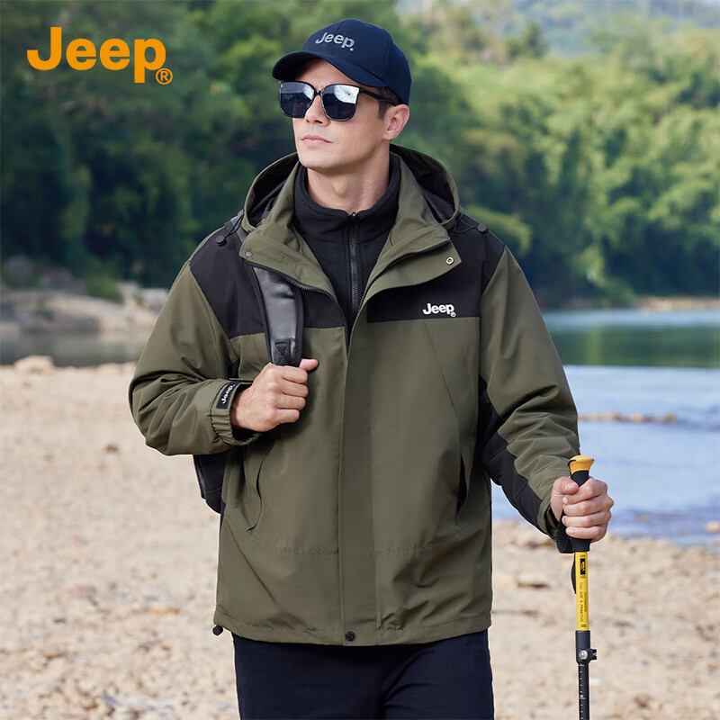 JEEP [Three-In Outdoor Jacket] Spring And Autumn 2026, Outdoor Mountain-Style Sports Hiking Wear, Workwear Jacket for Me