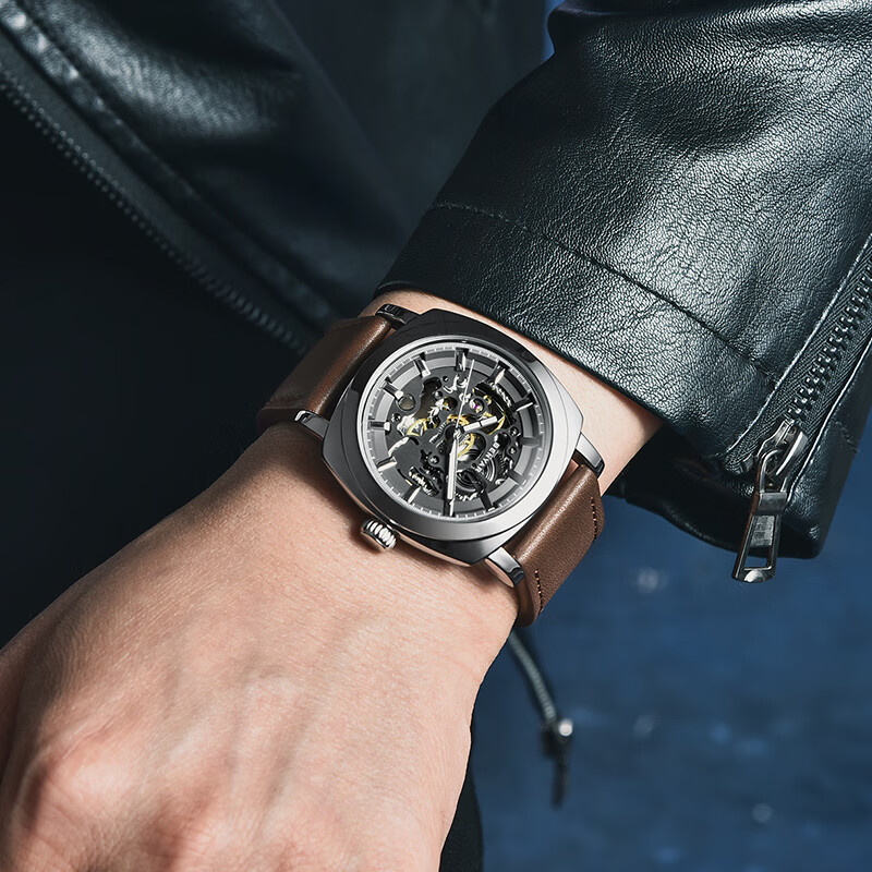 TSAR BOMBA Benyar Youth Trendy Skeleton Mechanical Watch, Student Watch for Men, Casual Sports Leather Strap, Gift for Boyfriend 14