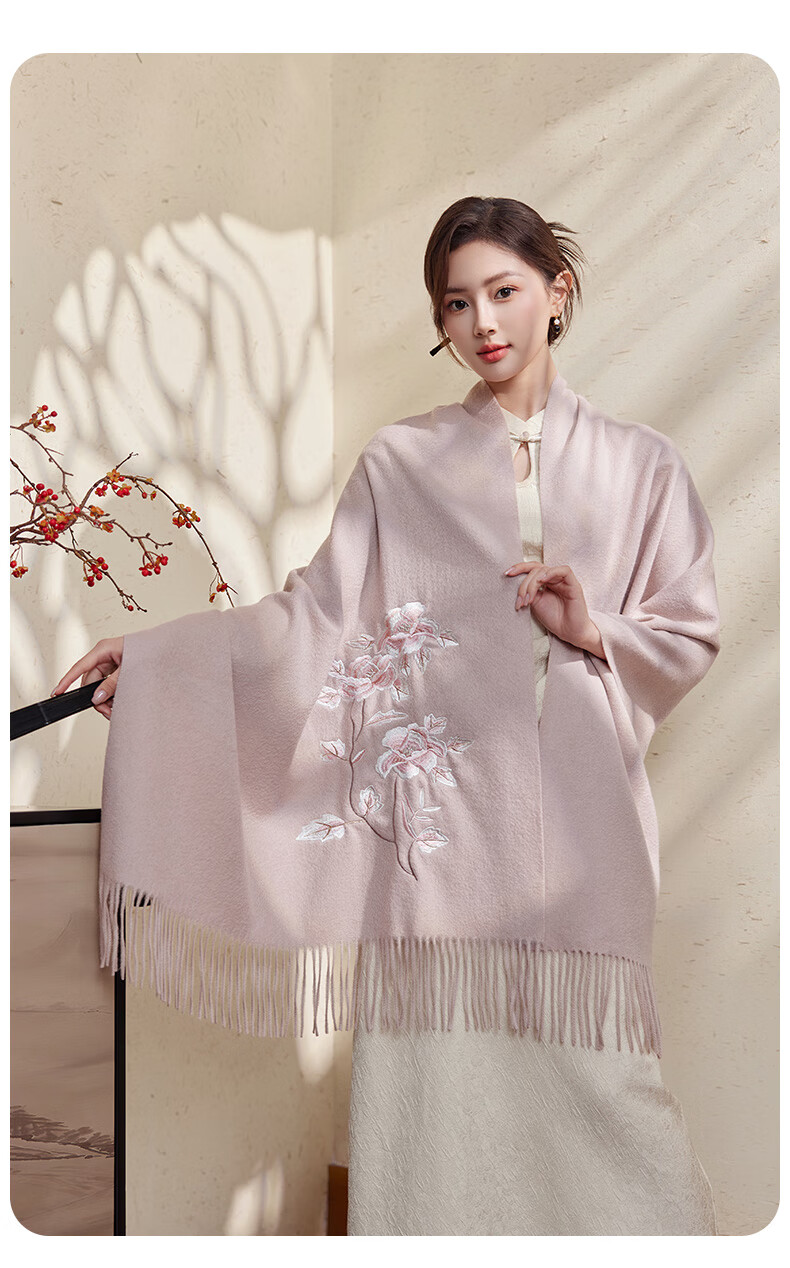 Hengyuanxiang 100% Wool Embroidered Shawl for Women, Chinese Style Scarf, Elegant And Warm Wrap, Gift for Mom, National Day Or Birthday Present 14