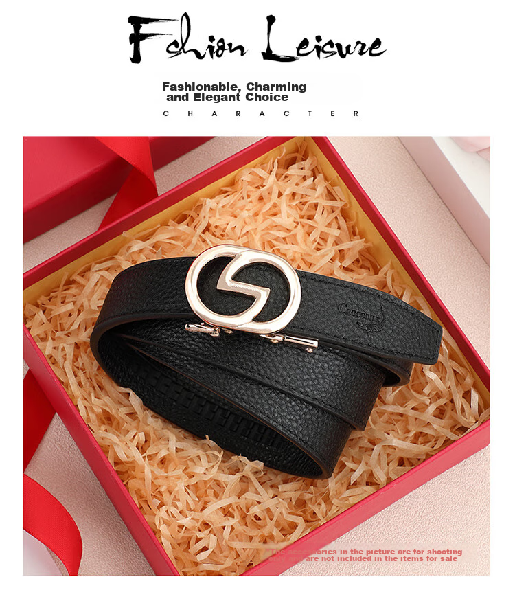 CROCODILE Top-Grain Leather Women's Belt with Automatic Buckle, Fashionable Casual Versatile Waistband, Birthday Gift for Women T3603 1
