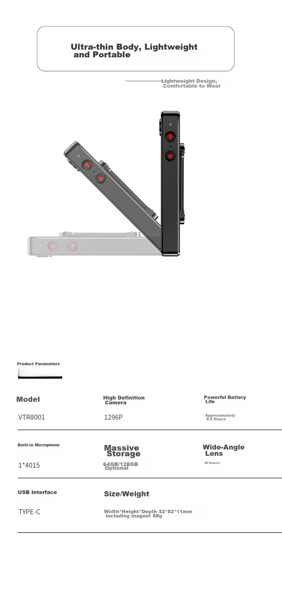 PHILIPS VTR8001 Badge-Style Law Enforcement Body Camera, Portable Chest-Mounted Mini Video Recorder, WiFi Connected, 128GB 13
