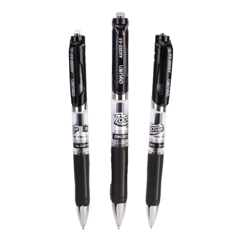 Deli S01 Gel Pen 0.5mm Bullet Tip Exam Classic Office Retractable Pen Black 3pcs/Box 33388S-3