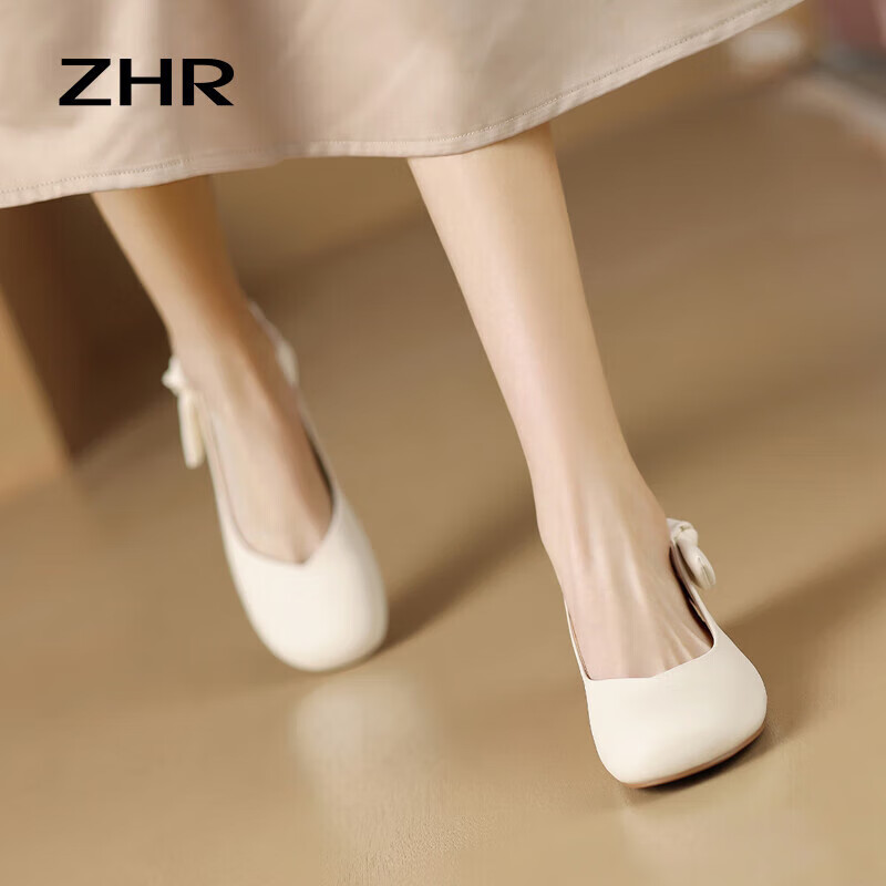 ZHR Women's Sandals with Bowknot, Elastic Band, Versatile Single Shoes, Fairy Style Elegant Women's Shoes Y702 Beige Size 37