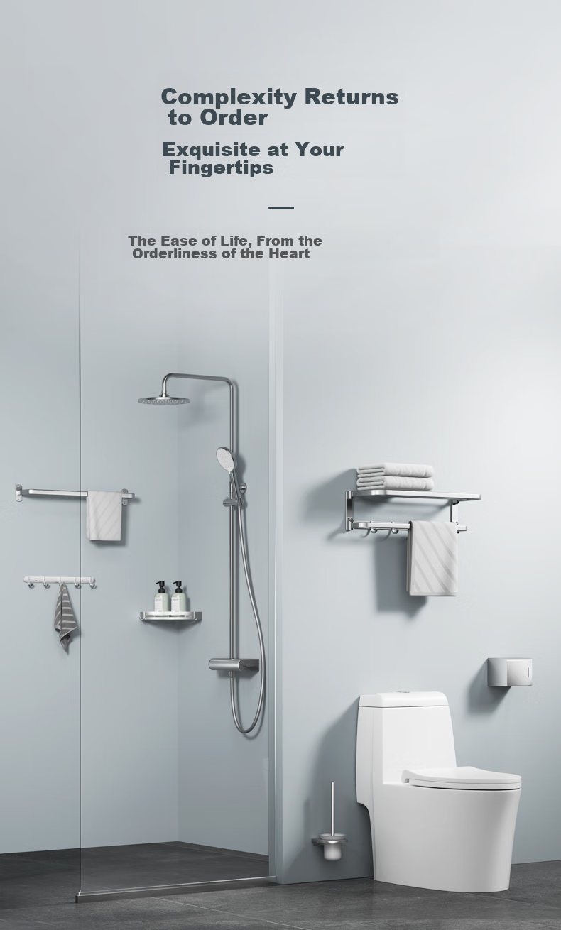 HEGII Towel Rack, Bathroom Storage Shelf, Space Aluminum, No Drilling Required, Double-Rod Hook Towel Rack HMP921-02 5