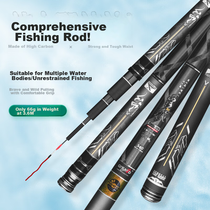 Grsaed Shanhefu 7.2-Meter Fishing Rod, Handheld Rod, 28-Section Composite Rod, Carbon Fiber Ultra-Light Ultra-Hard Pole for Carp And Crucian Carp Fishing