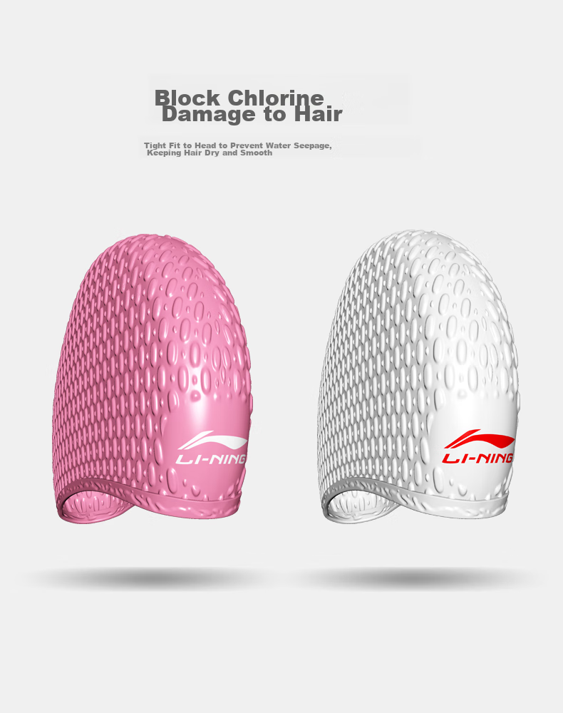 Li-Ning Women's Swimming Cap with Silicone Long Hair, Waterproof, Concave Anti-Slip Particles, Fashionable Swimming Gear, 8189 Light Pink 4