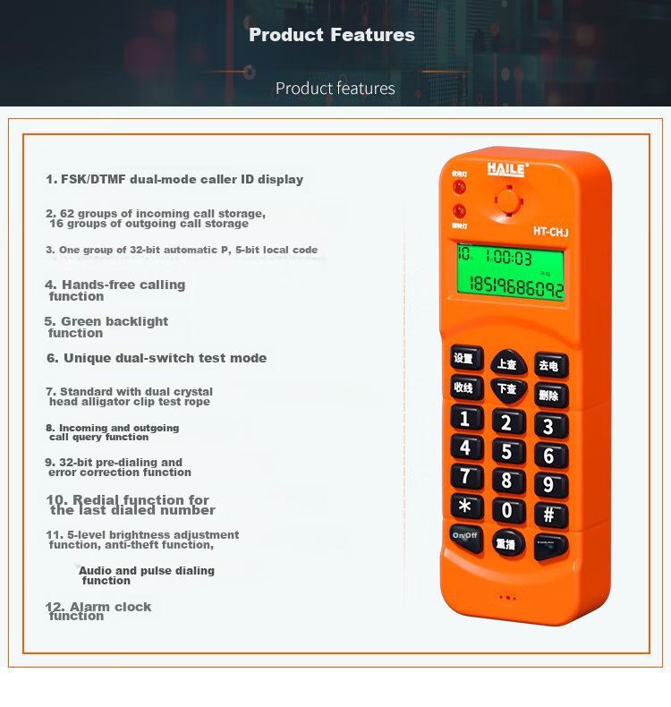 HAILE HT-CHJ Green Telephone Tester with Caller ID Display And Line Testing Functio 2