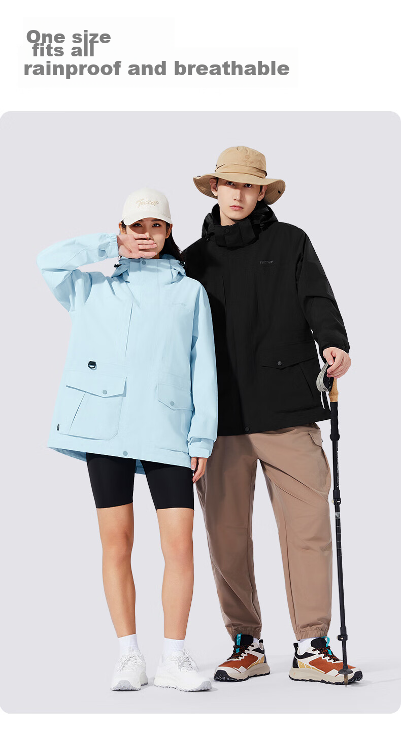 TECTOP Windproof And Cold-Resistant Outdoor Jacket for Couples, Hiking And Skiing, Model 2412167CF, Classic Black, Size 2XL 12
