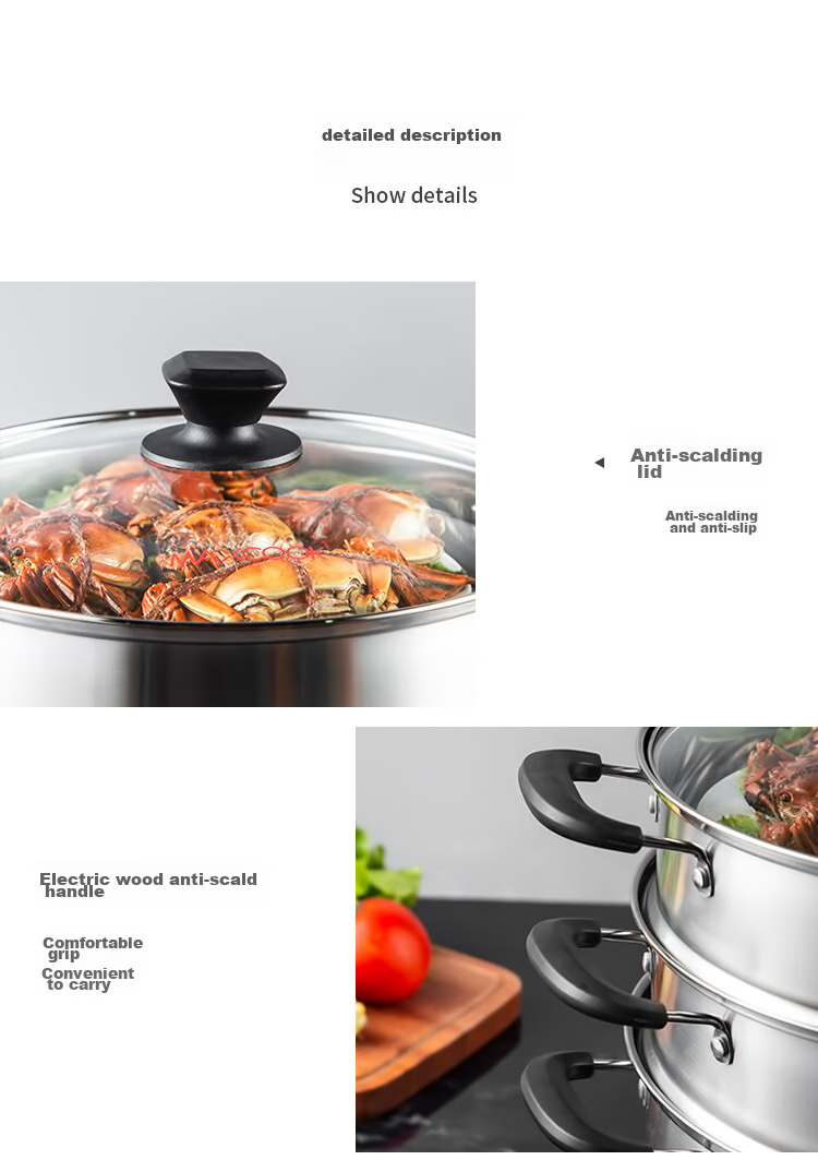 MAXCOOK 304 Stainless Steel Steamer Pot, 26CM Three-Layer Composite Bottom, Compatible with Gas Stove And Induction Cooker 18