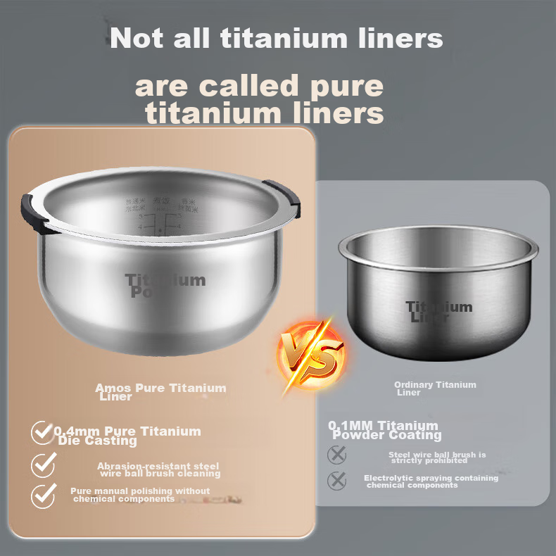 Amos 0 Coated Rice Cooker, Pure Titanium Uncoated Mother And Baby Grade Material Inner Pot, 3L Multifunctional Household Rice Cooker for 3-4 People, Soup And Porridge, Voice-Controlled IH Heating Electric Rice Cooker AS-FB308T 2