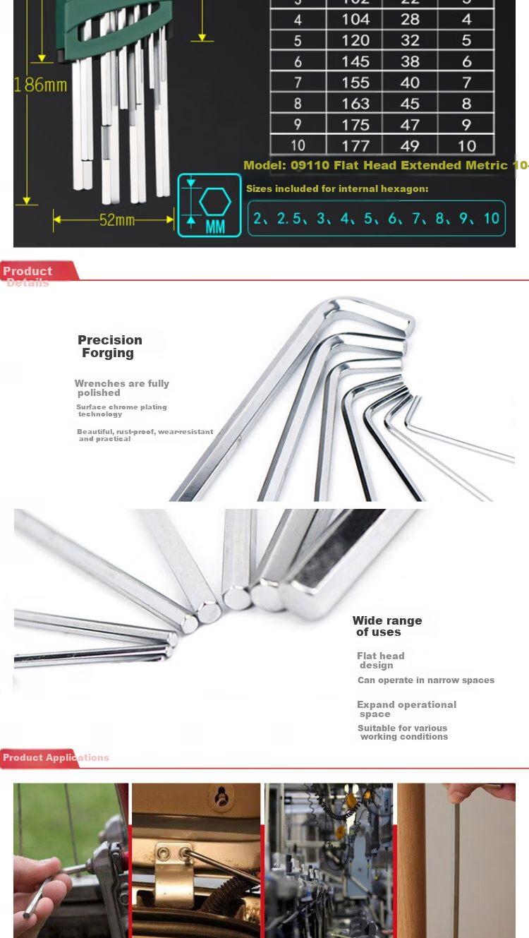 Shida 10-Piece Extended Hex Key Set, 2-10mm, 09110 2