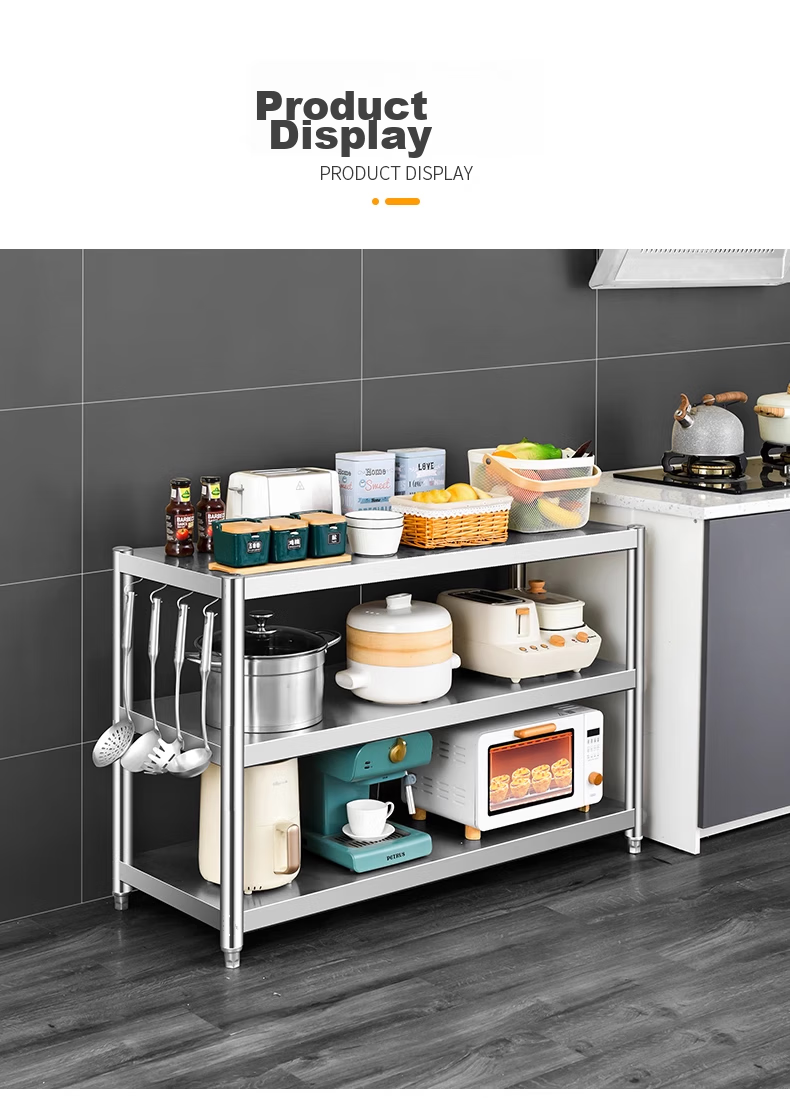 UOEN Stainless Steel Kitchen Multi-Functional Storage Rack, Multi-Layer Floor-Standing Household Cabinet, Microwave Oven Workbench Storage Shelf 19