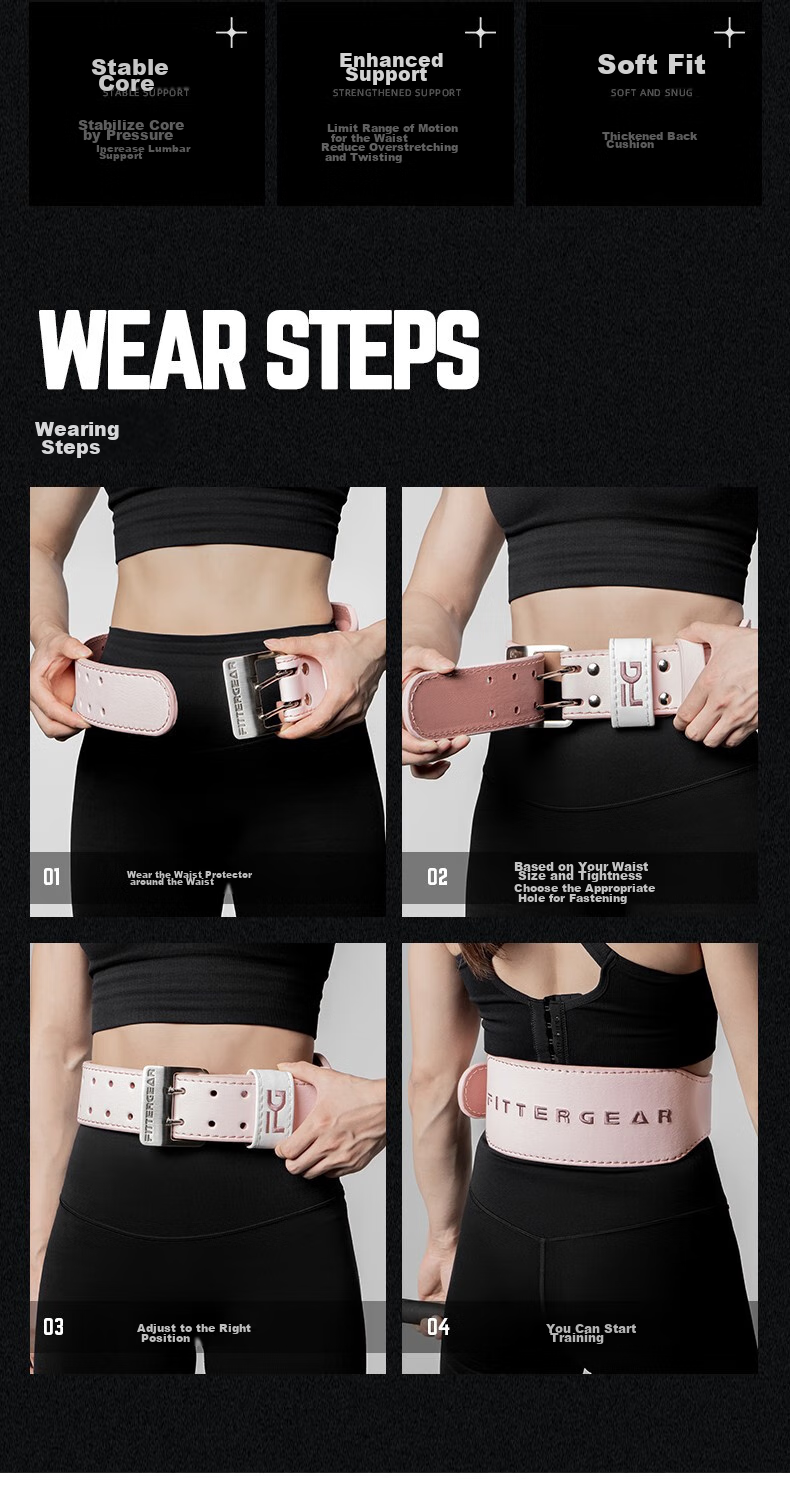 FITTER GEAR Leather Fitness Waist Belt for Women, Professional Weightlifting Strength Training Equipment with Back Support for Squats And Deadlifts 5