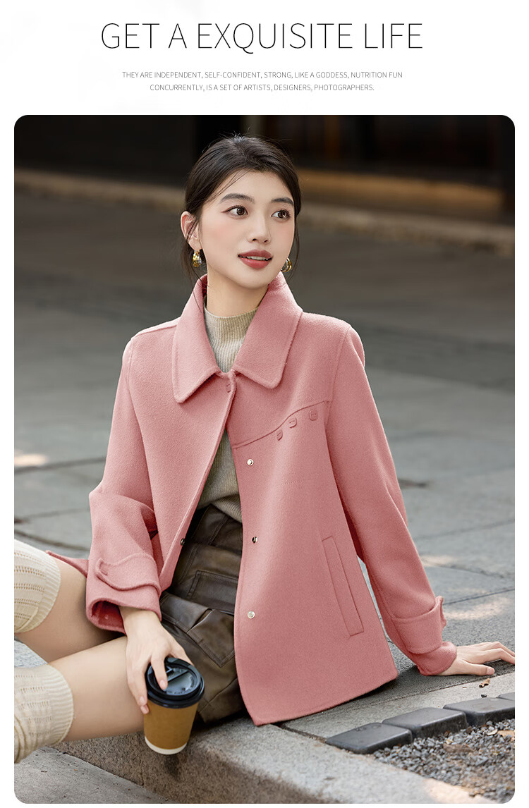LOUISYAO Minimalist 100% Wool Short Coat 25 Winter New Fashion Slim Double-Sided Woolen Jacket Women Khaki Green M 7