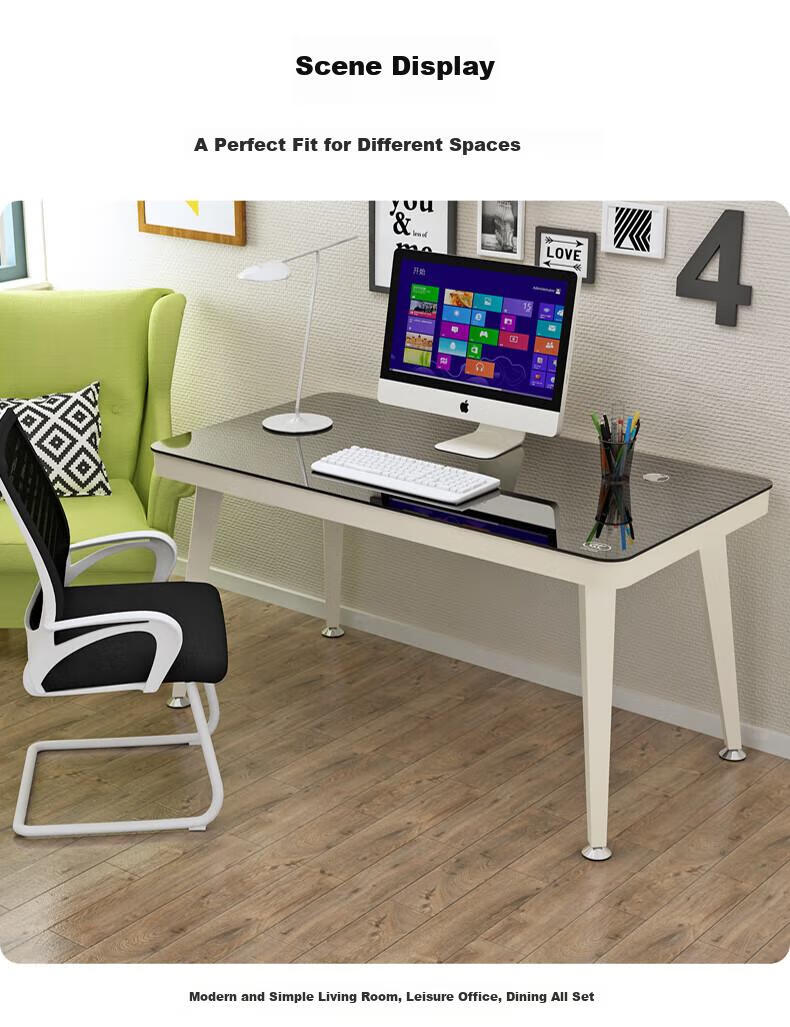 Fanshe Tempered Glass Computer Desk, Glass Desktop Workstation, Thickened Nordic Minimalist Office Desk 18