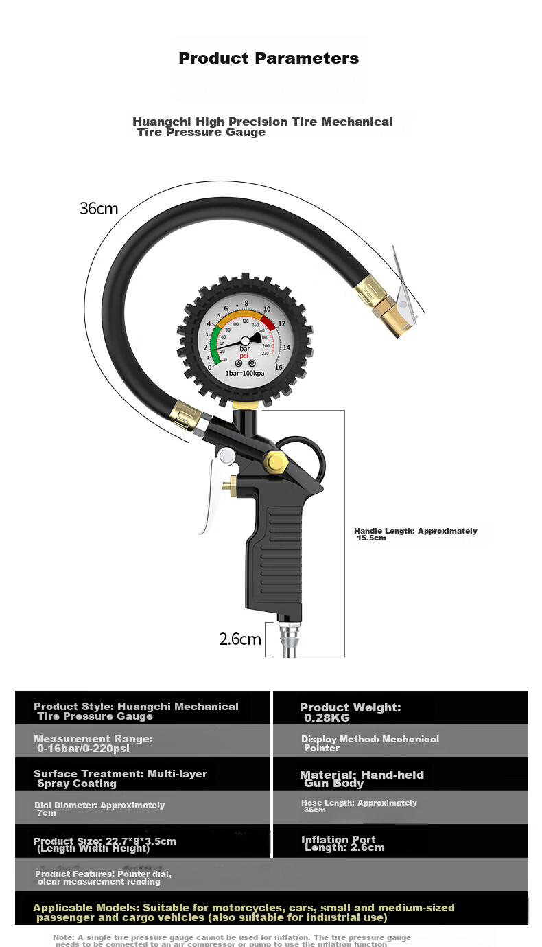 Huangchi Oil-Immersed Tire Pressure Gauge, Can Deflate Tires, Tire Pressure Monitor, Car Tire Pressure Meter 14