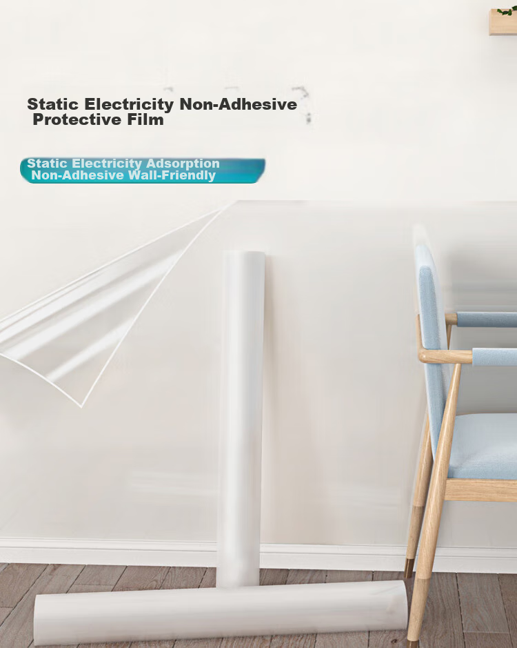 Qinghua Wall Static Electricity Protection Film, Latex Paint Wall Sticker, Anti-Kick Waterproof Wall Protector, Transparent 60*500cm 1