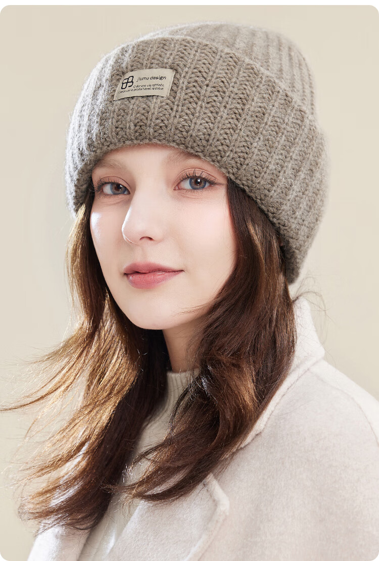 JIUMU Pure Wool Warm Knit Hat, Autumn And Winter Knitted Cap, Cold Hat, Winter Hat, Outdoor Ear Protection Cold-Resistant Cap for Women in Winter 15