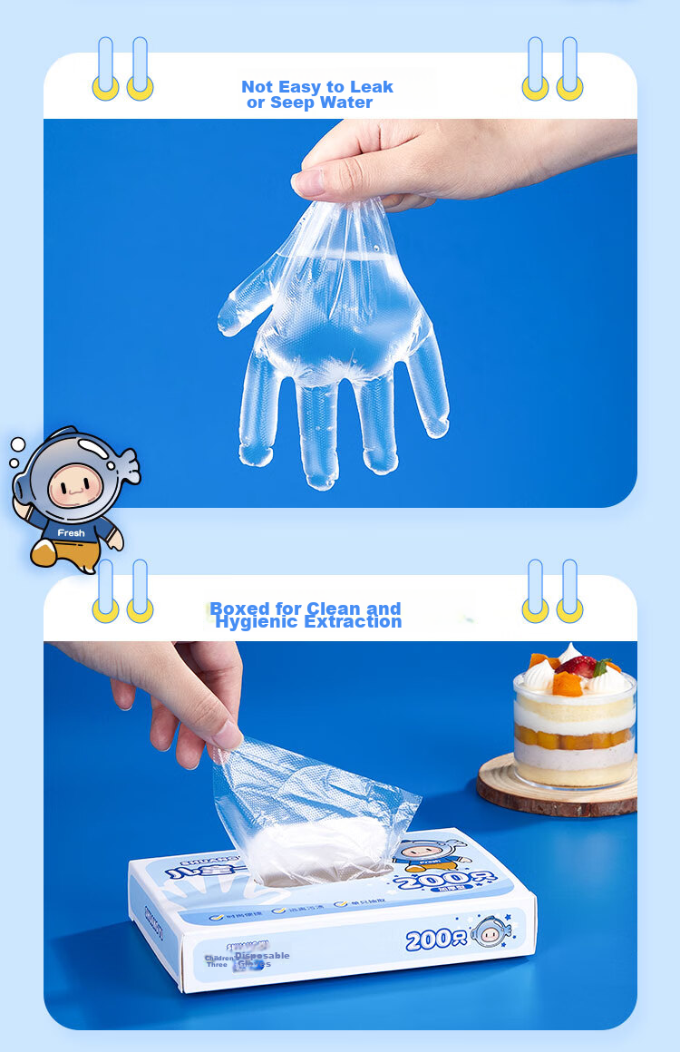 SHUANG YU Children's Disposable Gloves [200 Thick], Pull-Out Style, PE Material, Hygienic Food Plastic Gloves 8