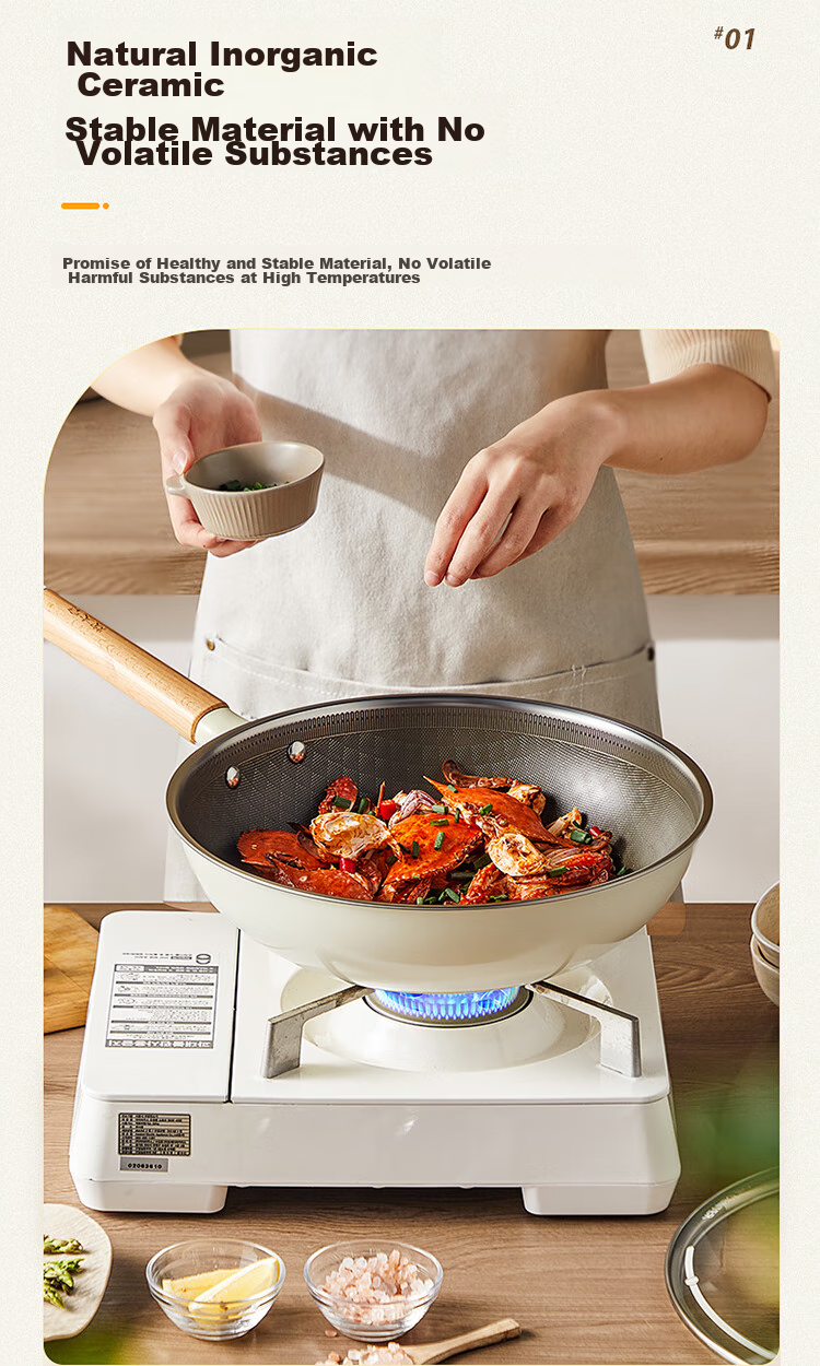 COOKER KING Non-Stick Wok, Household Titanium Frying Pan, Stainless Steel Wok, Induction Cooker Titanium Pan, 32cm 5