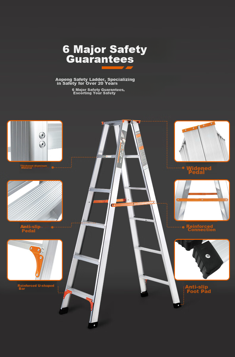 AOPENG Folding Ladder, Household A-Frame Ladder, Thickened Aluminum Alloy Six-Step Ladder, Multifunctional Double-Sided Engineering Staircase 4
