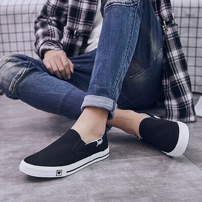 Warrior Men's Canvas Shoes, Low-Top Versatile Casual Shoes, Simple Slip-On Outdoor Sneakers, WXY-903, Black, Size 41