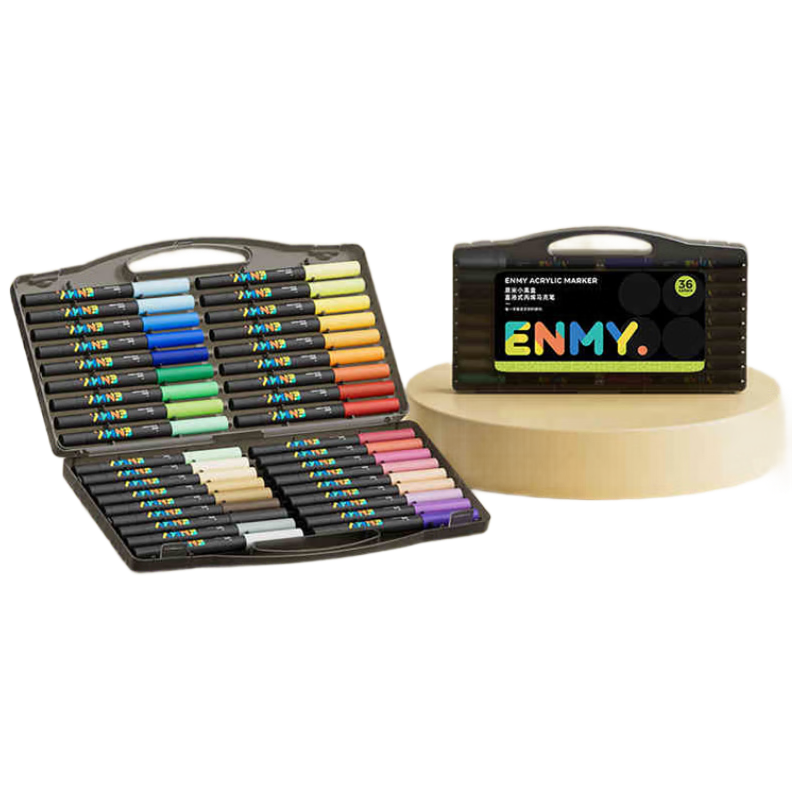 Enmi Enmy 36-Color Mini Black Box Direct Liquid Acrylic Markers, Soft Tip, Controllable Ink, Washable, Colored, for Primary School Students' Art And Education, High Coverage Watercolor Pens, Birthday Gift for Childre