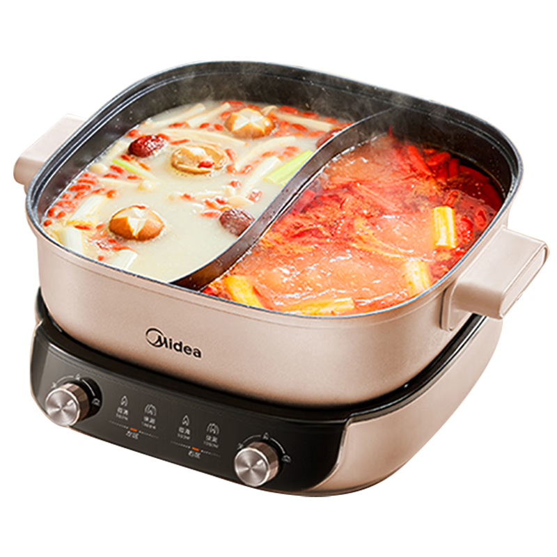 Midea Electric Hot Pot, Dual-Sided Cooking Pot, Specialized for Hot Pot, Detachable Design with Separate Controls, Rapid Boiling, Multifunctional Pot, 3 Minutes And 6 Seconds Heating Time, 6.5L Versatile Pot HGS303015