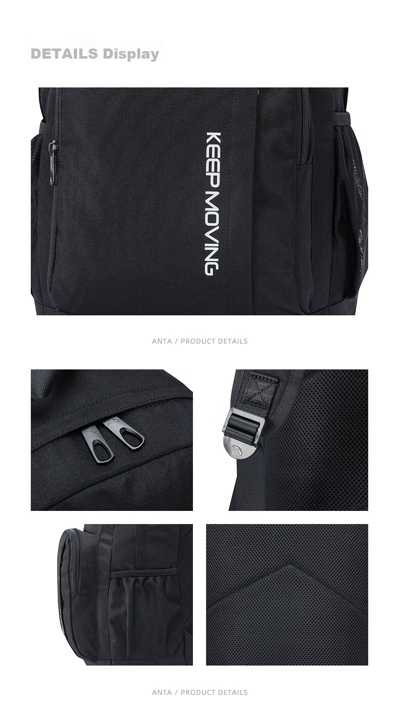 Anta Walker Black Backpack Unisex Student School Bag Laptop Sports Travel Bag 25