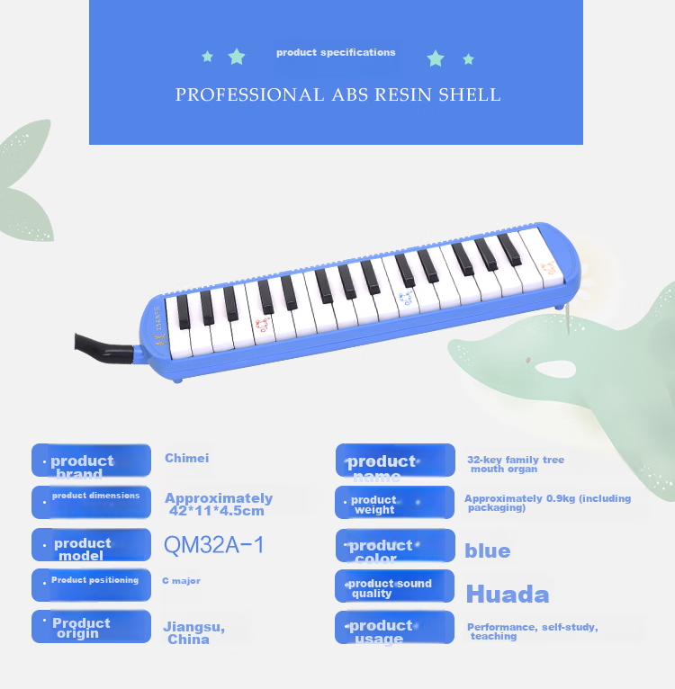 Qimei 32-Key Recommended Teaching Melodica, Parent-Child Tree Melodica (Blue), with Playing Instructions And Musical Note Stickers 2