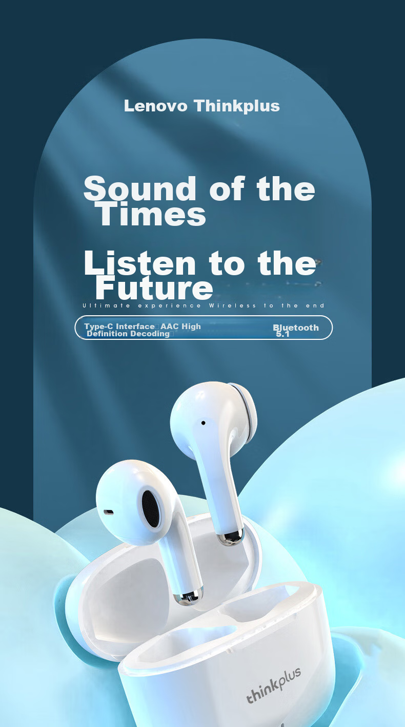 Lenovo Bluetooth Earbuds LP40pro White - True Wireless Semi-In-Ear, Long Battery Life, Noise Cancelling, Deep Bass, Low Latency for Gaming, Compatible with Apple and Huawei, Bestselling 400K+ Units 1