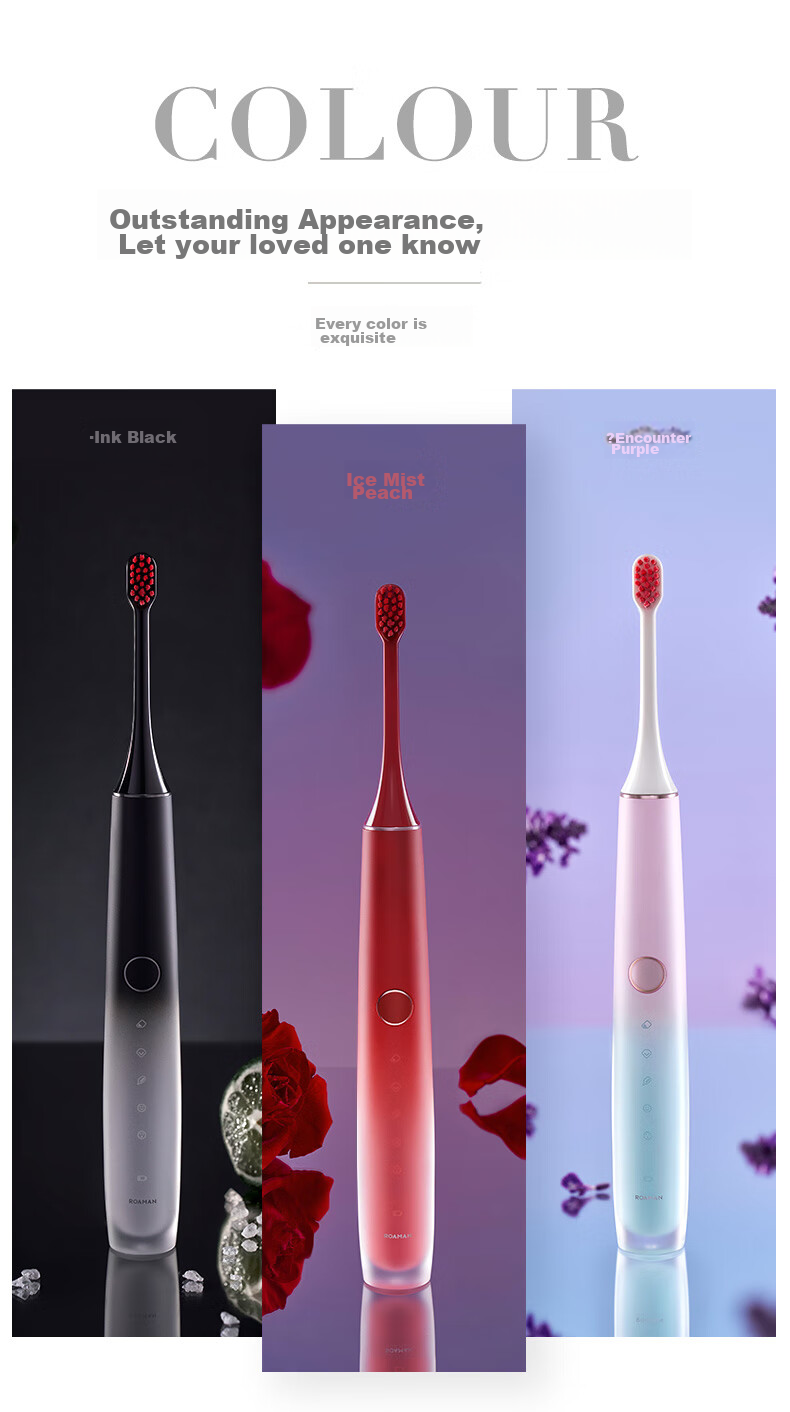 ROAMAN Electric Toothbrush, Recommended by Dentists for Deep Cleaning And Whitening, Gum Protection, Gift for Boyfriend/girlfriend, Birthday, Valentine's Day, Wedding, Engagement, T40 Little Heartbreaker, Matte Black 14