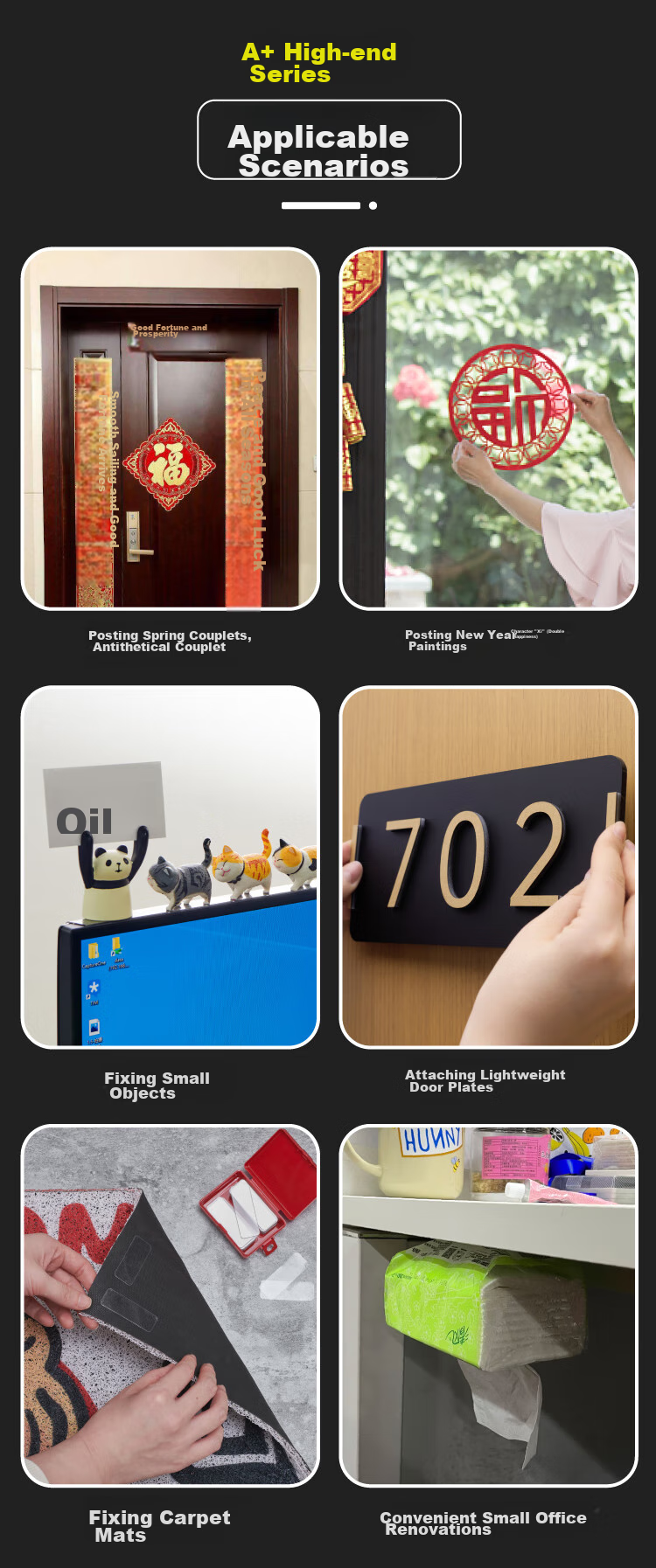 Polar Bear Nano Strong Adhesive Sticker Poster Spring Festival Couplets Double-Sided Tape Transparent Sticker Sticky Notes for Home And Car Use Double-Sided Fixing Tape 60*60mm 10 Pieces DS-520 13